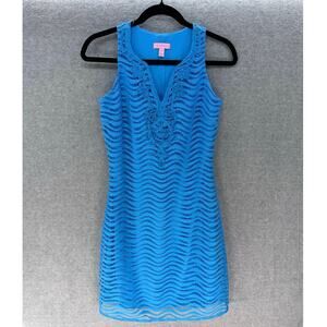 Lilly Pulitzer Women’s XS Crochet Blue Lace Margate Dress Sleeveless Preppy